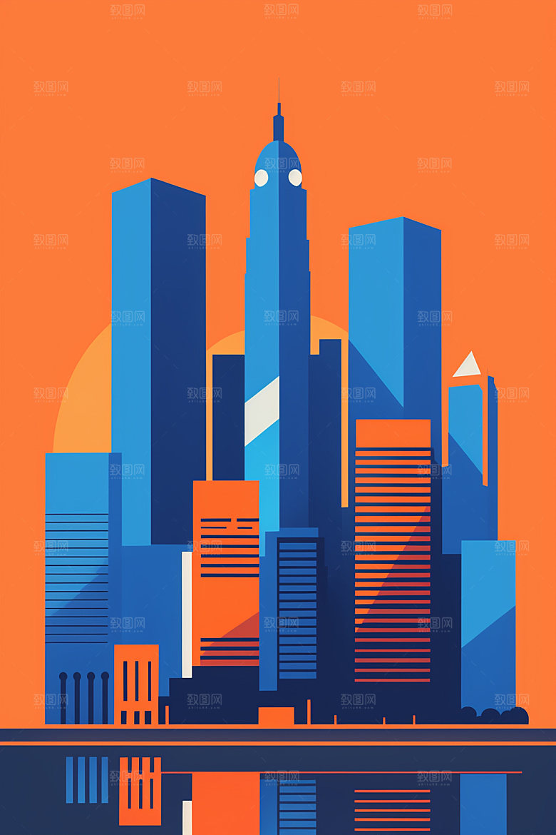 城市都市摩天大楼插画