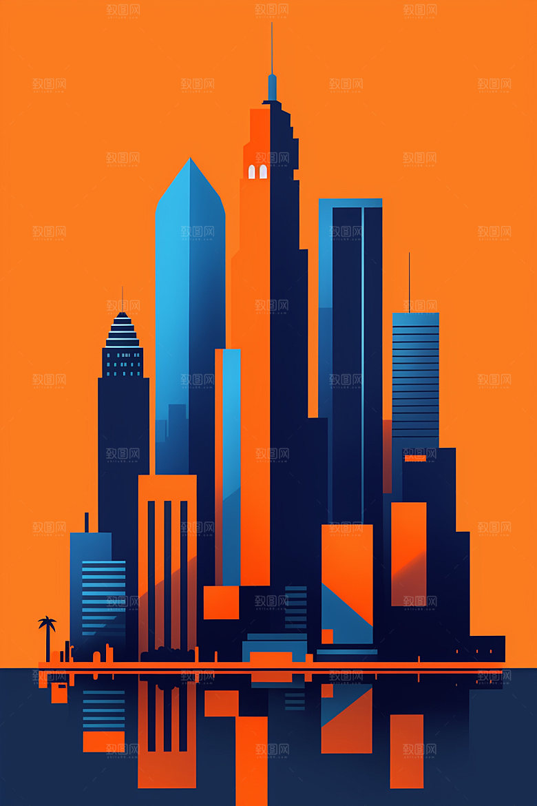 城市摩天大楼楼房插画