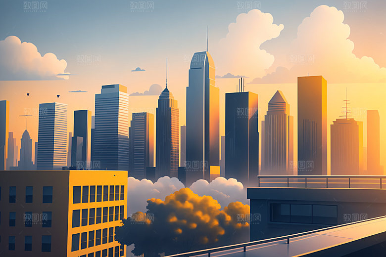 城市简约楼房插画