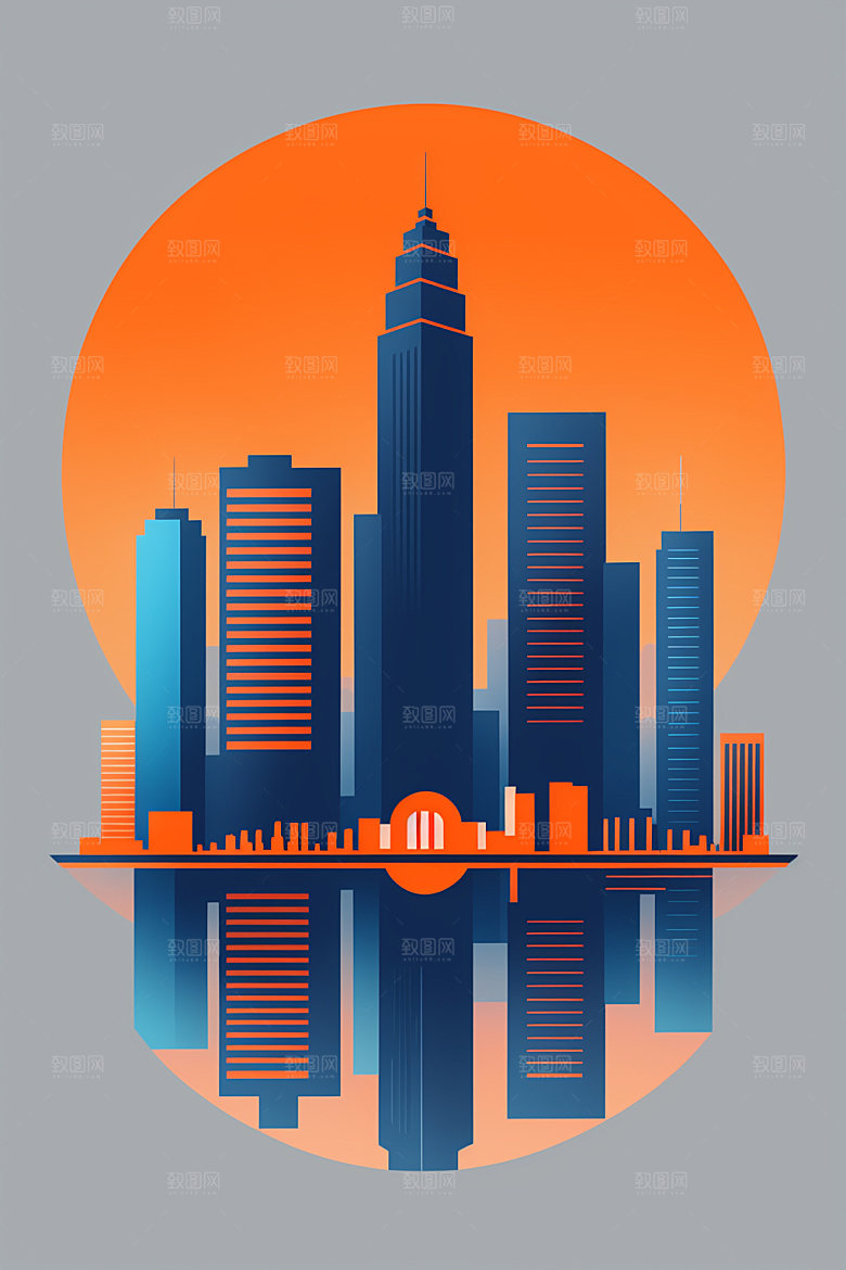 城市美式摩天大楼插画