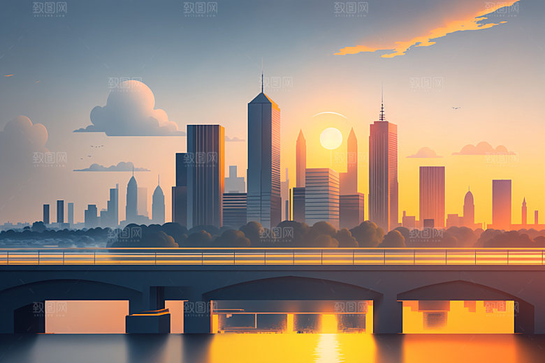 城市摩天大楼都市插画
