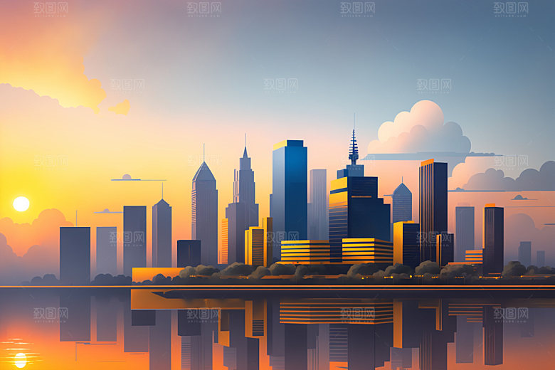 城市摩天大楼都市插画