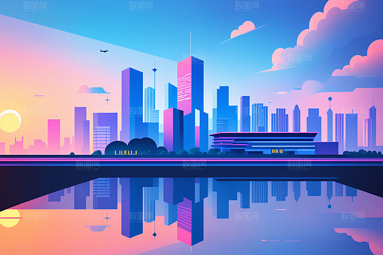 城市摩天大楼楼房插画