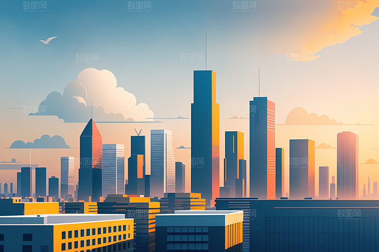 城市大厦楼房插画