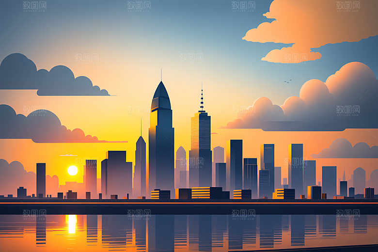 城市都市地标插画