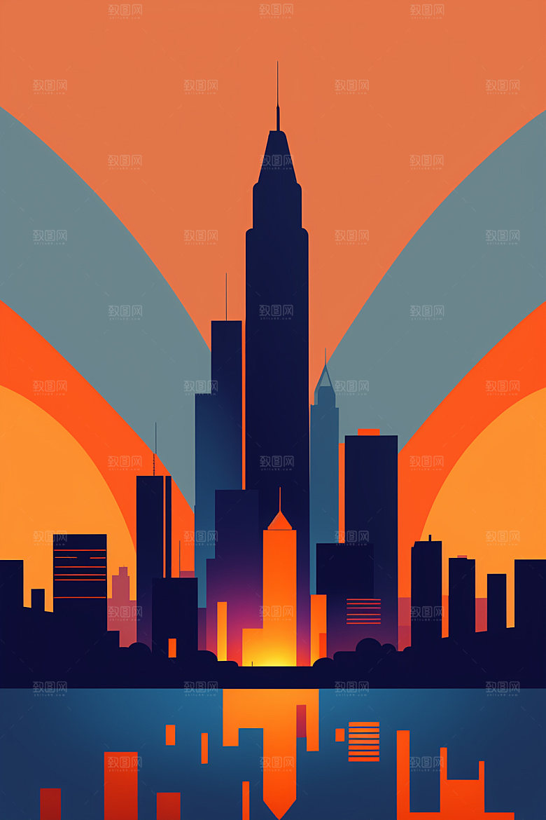 城市摩天大楼楼房插画