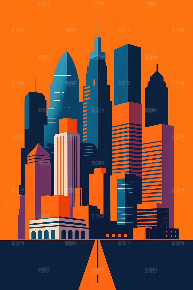 城市都市地标插画