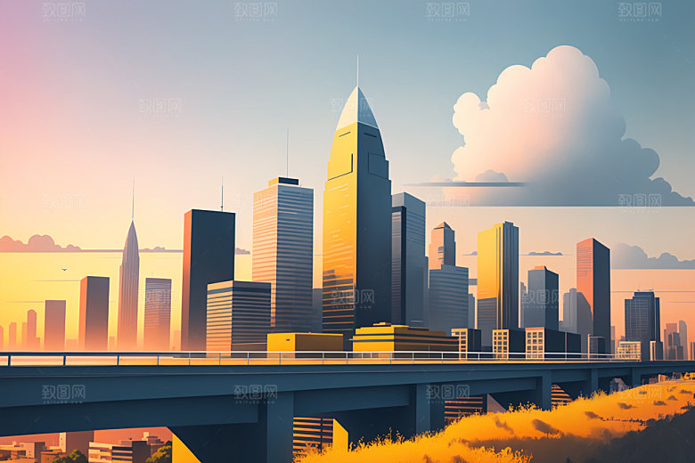 城市楼房地标插画