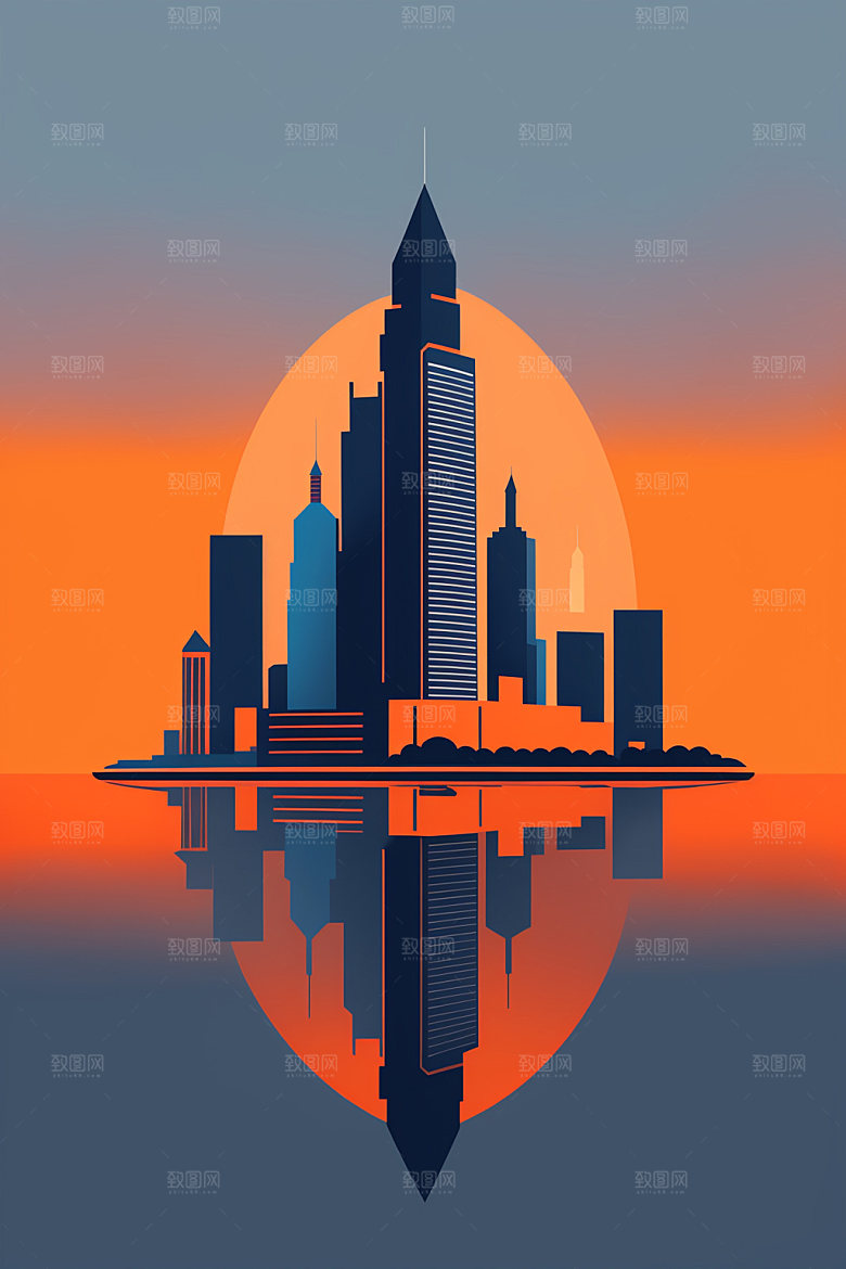 城市大厦楼房插画