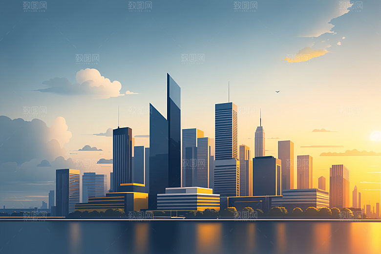 城市摩天大楼艺术插画