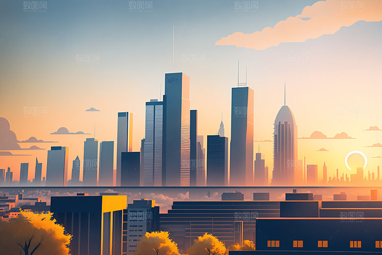 城市地标大厦插画