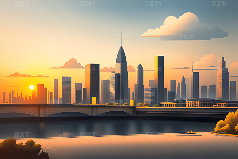 城市楼房简约插画