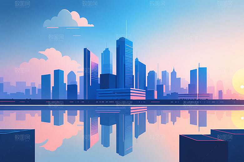 城市美式都市插画