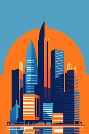 城市摩天大楼大厦插画