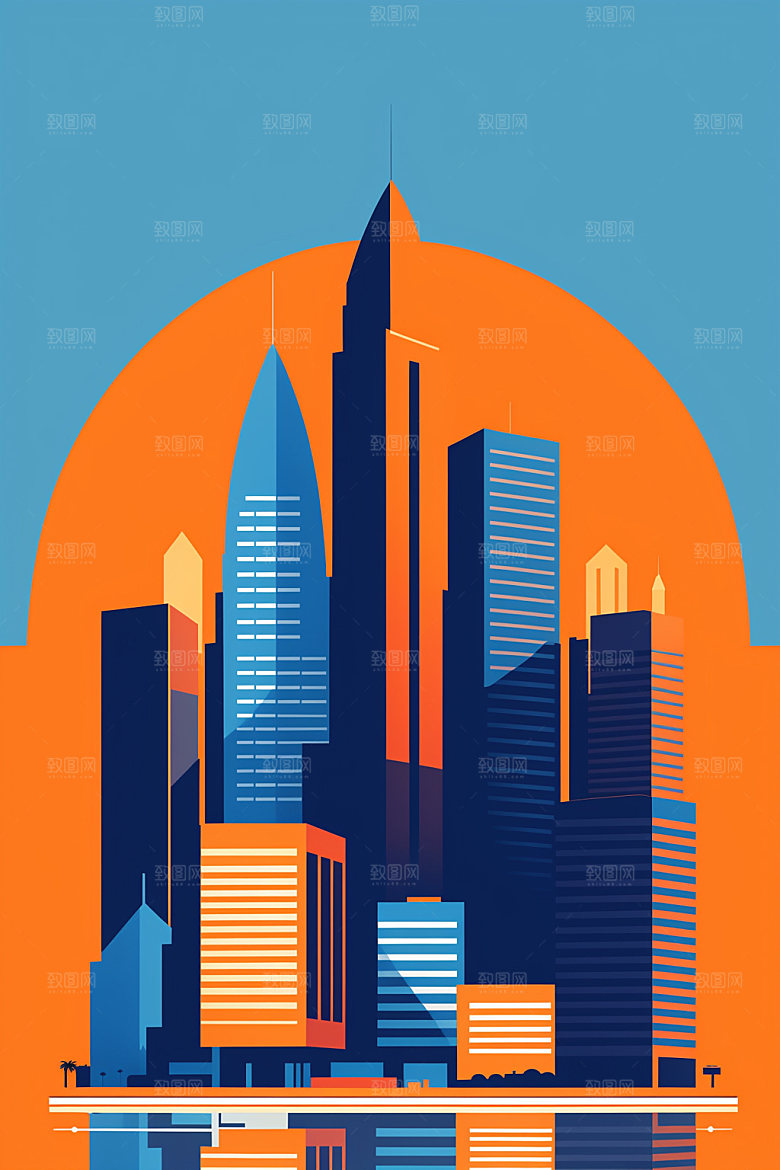 城市摩天大楼大厦插画