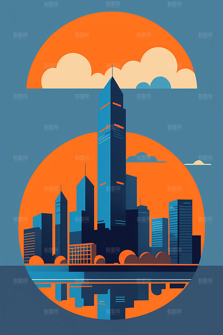 城市地标简约插画