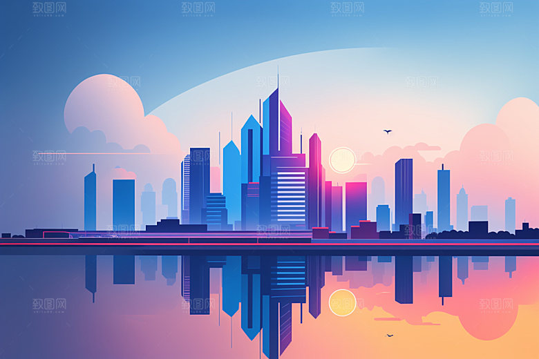 城市都市摩天大楼插画