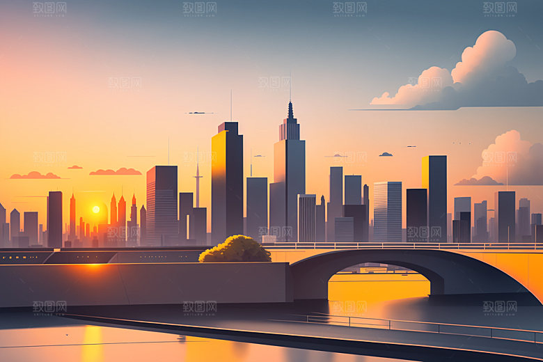 城市扁平风楼房插画