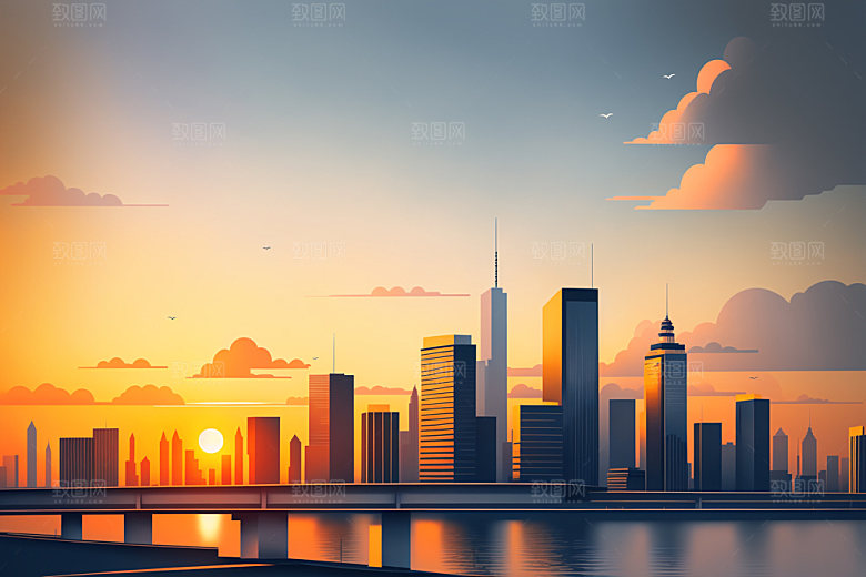 城市简约扁平风插画