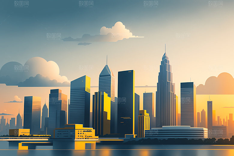 城市摩天大楼大厦插画