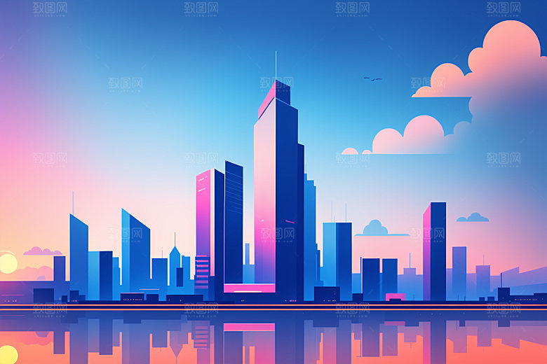 城市美式楼房插画