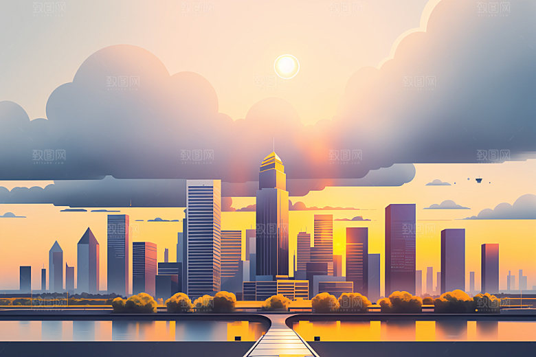 城市摩天大楼大厦插画