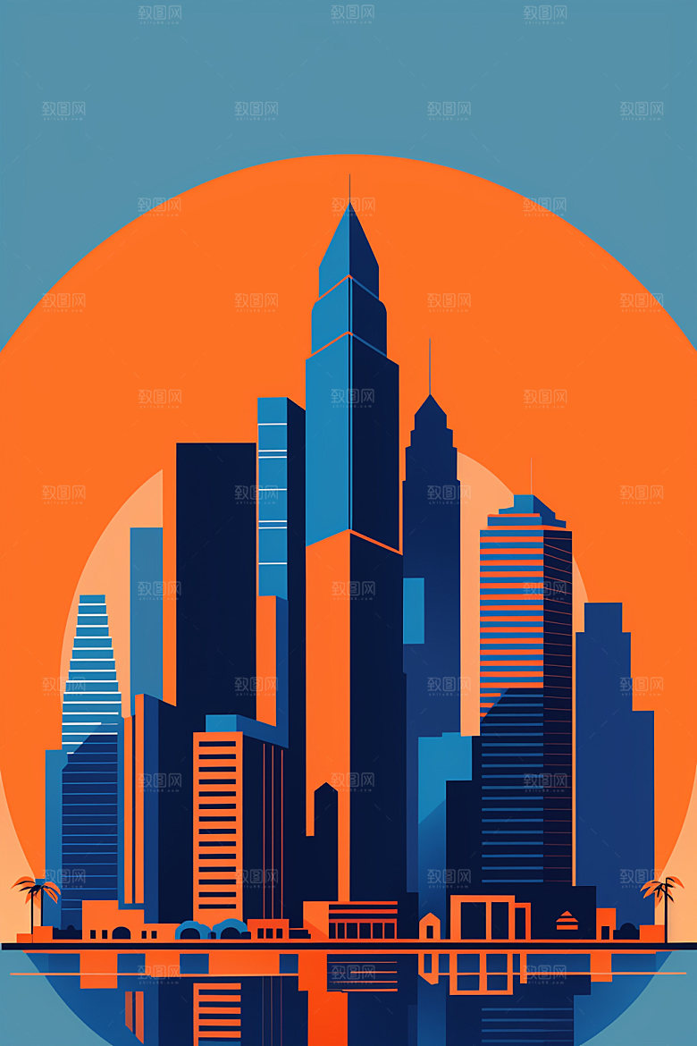 城市大厦地标插画