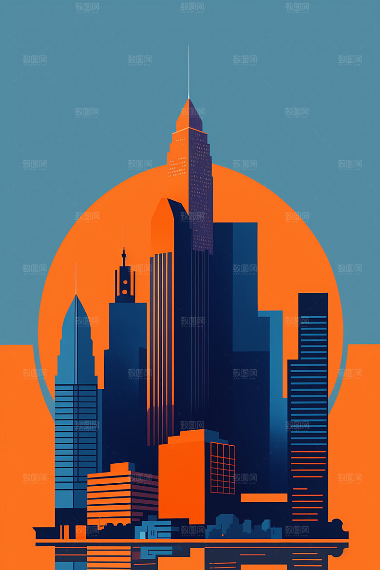 城市楼房地标插画