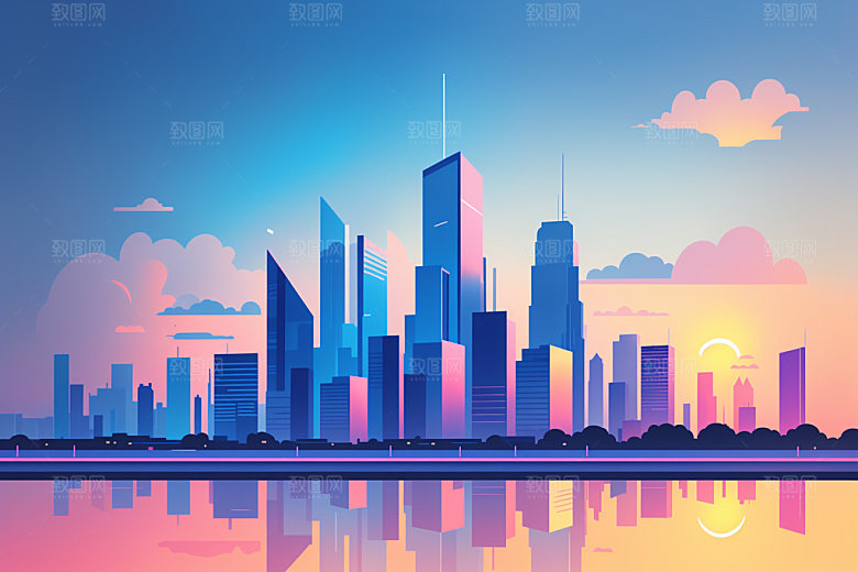城市扁平风楼房插画