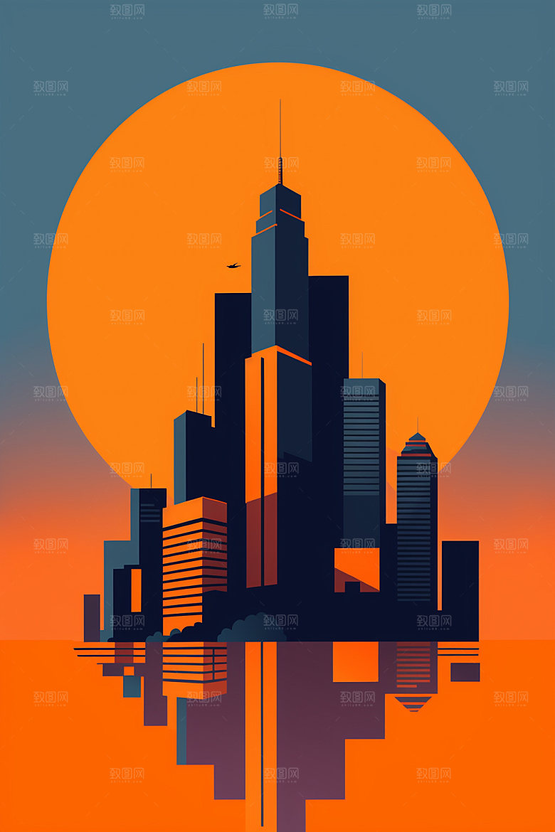 城市地标艺术插画