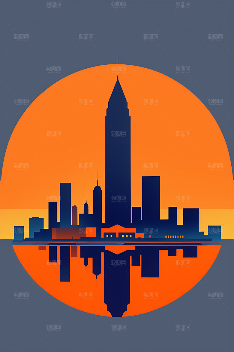 城市地标艺术插画