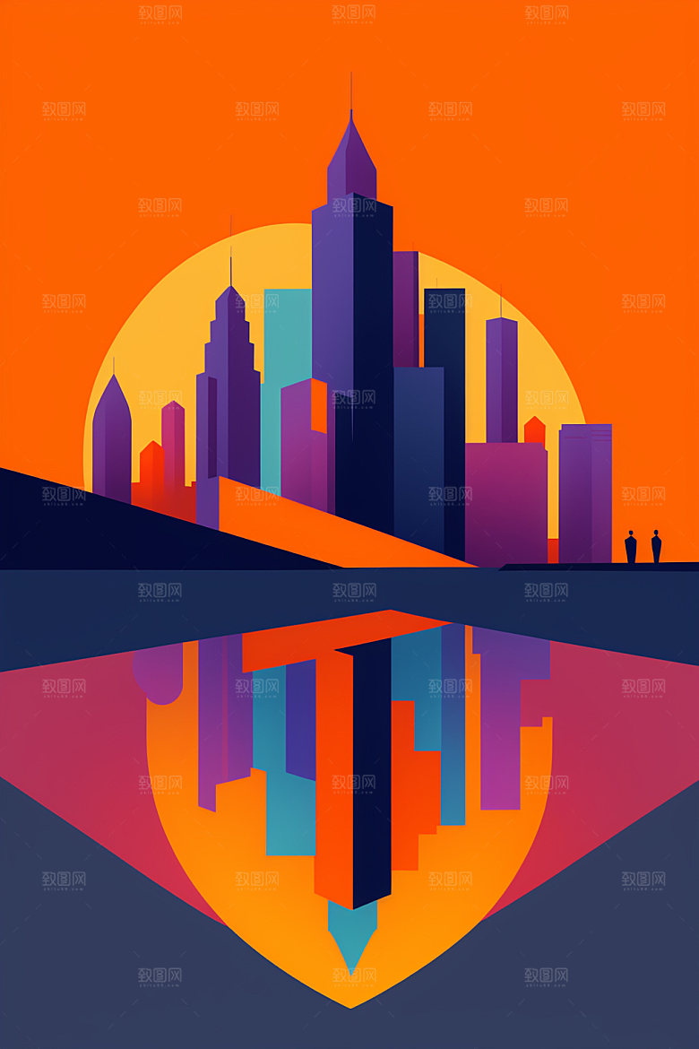 城市地标大厦插画