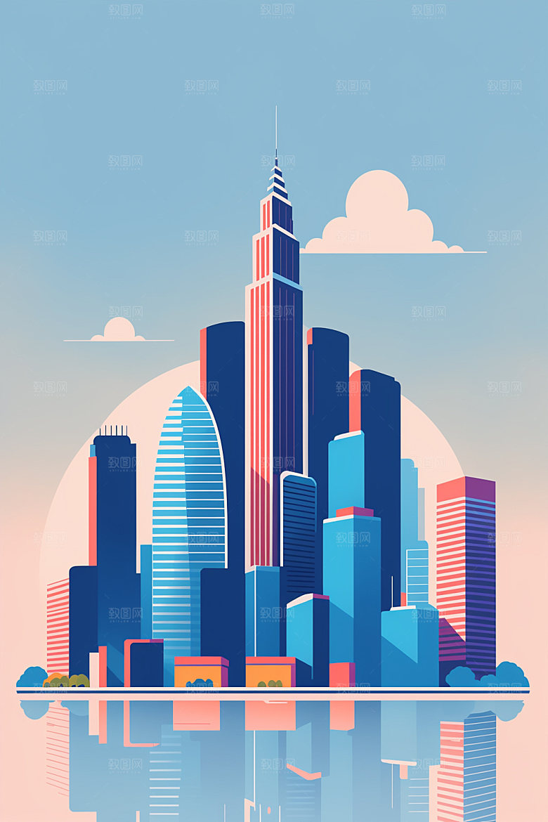 城市楼房艺术插画