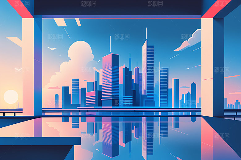 城市地标都市插画