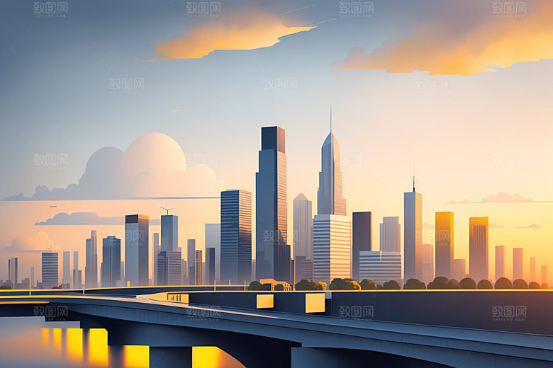 城市简约地标插画