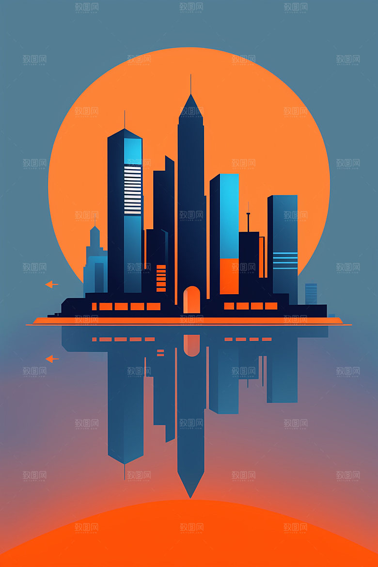 城市简约楼房插画