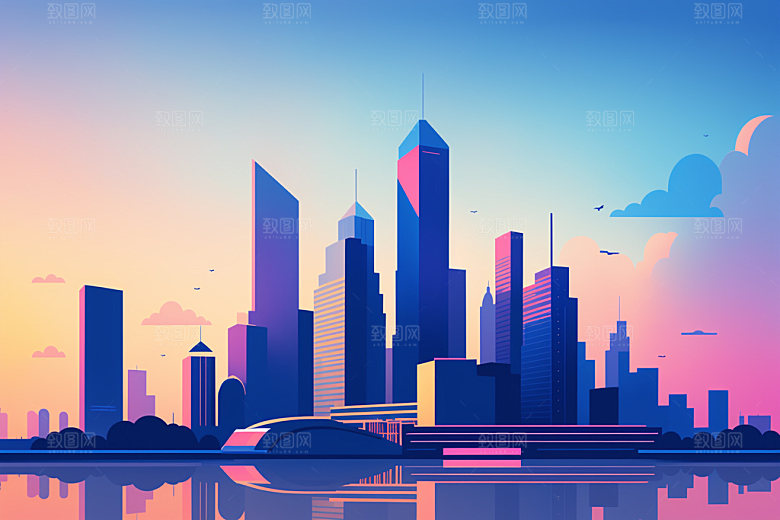 城市摩天大楼大厦插画
