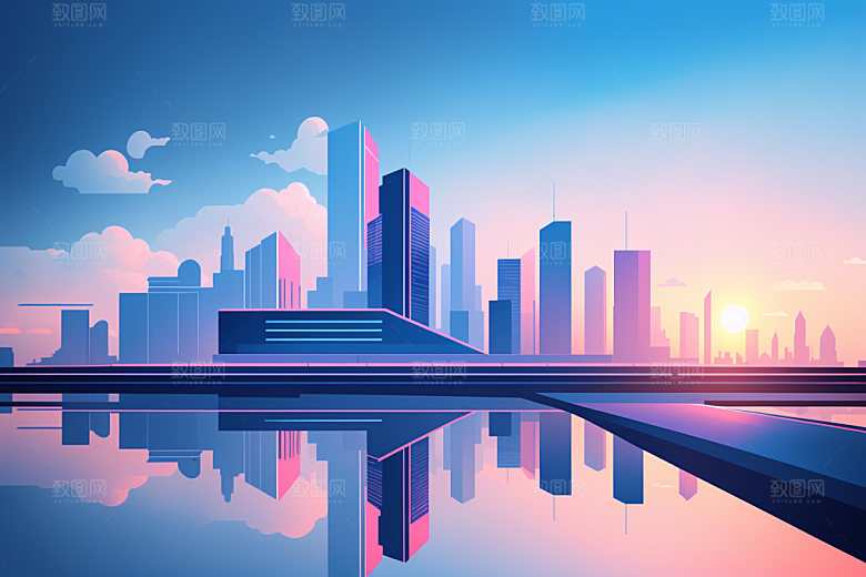 城市摩天大楼都市插画