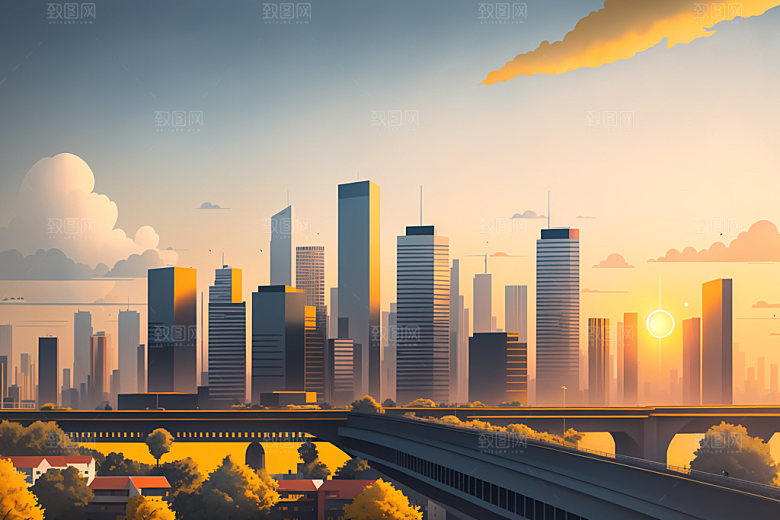 城市都市摩天大楼插画