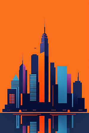 城市美式都市插画