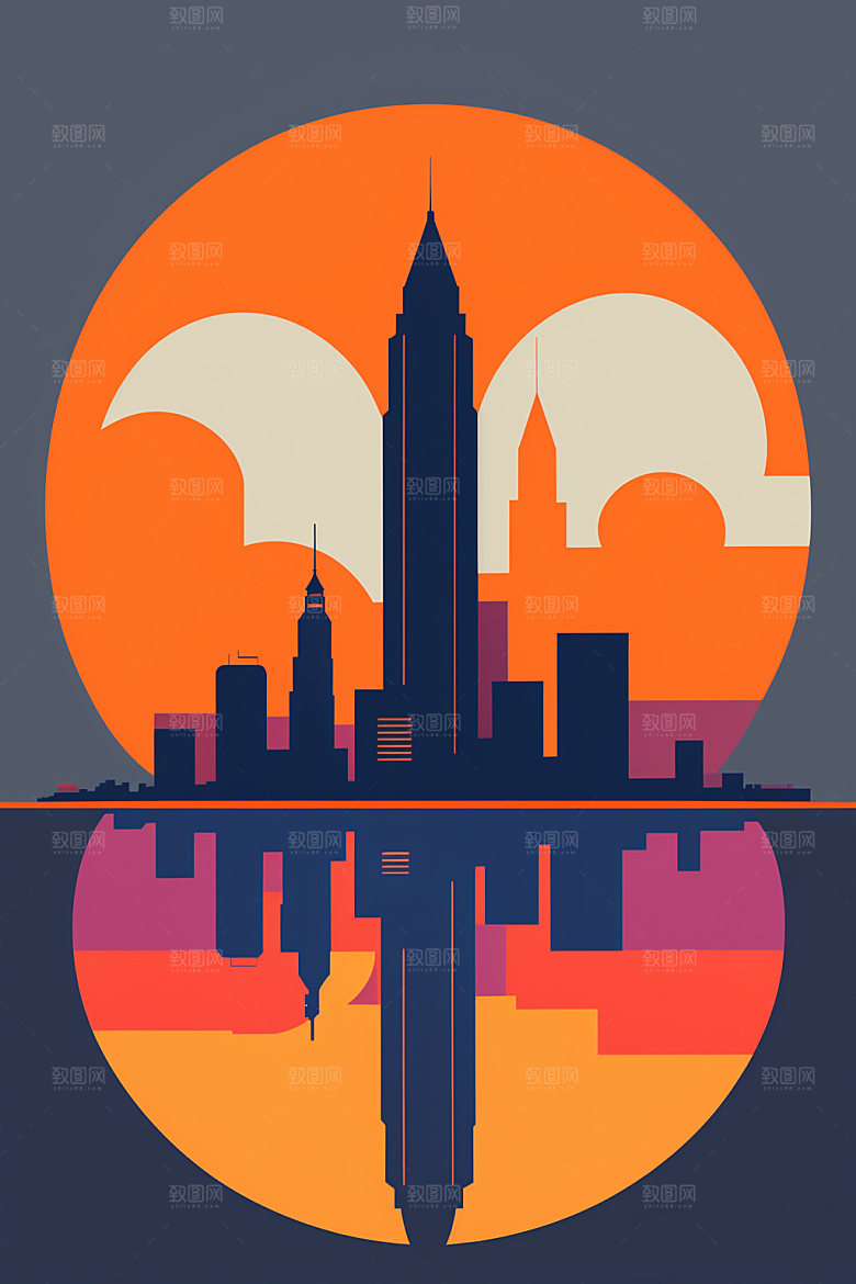 城市楼房地标插画