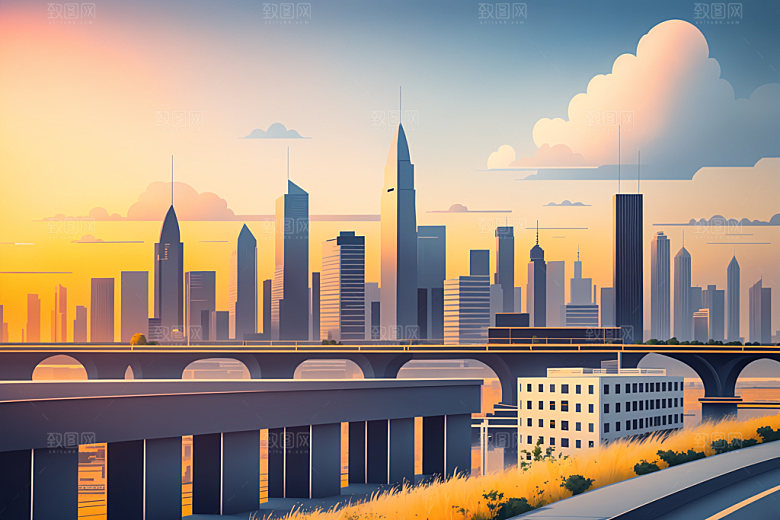 城市地标简约插画
