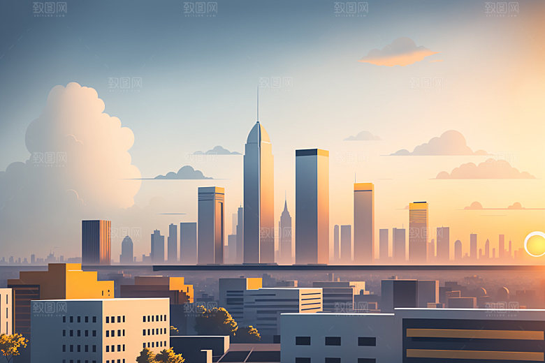 城市地标简约插画