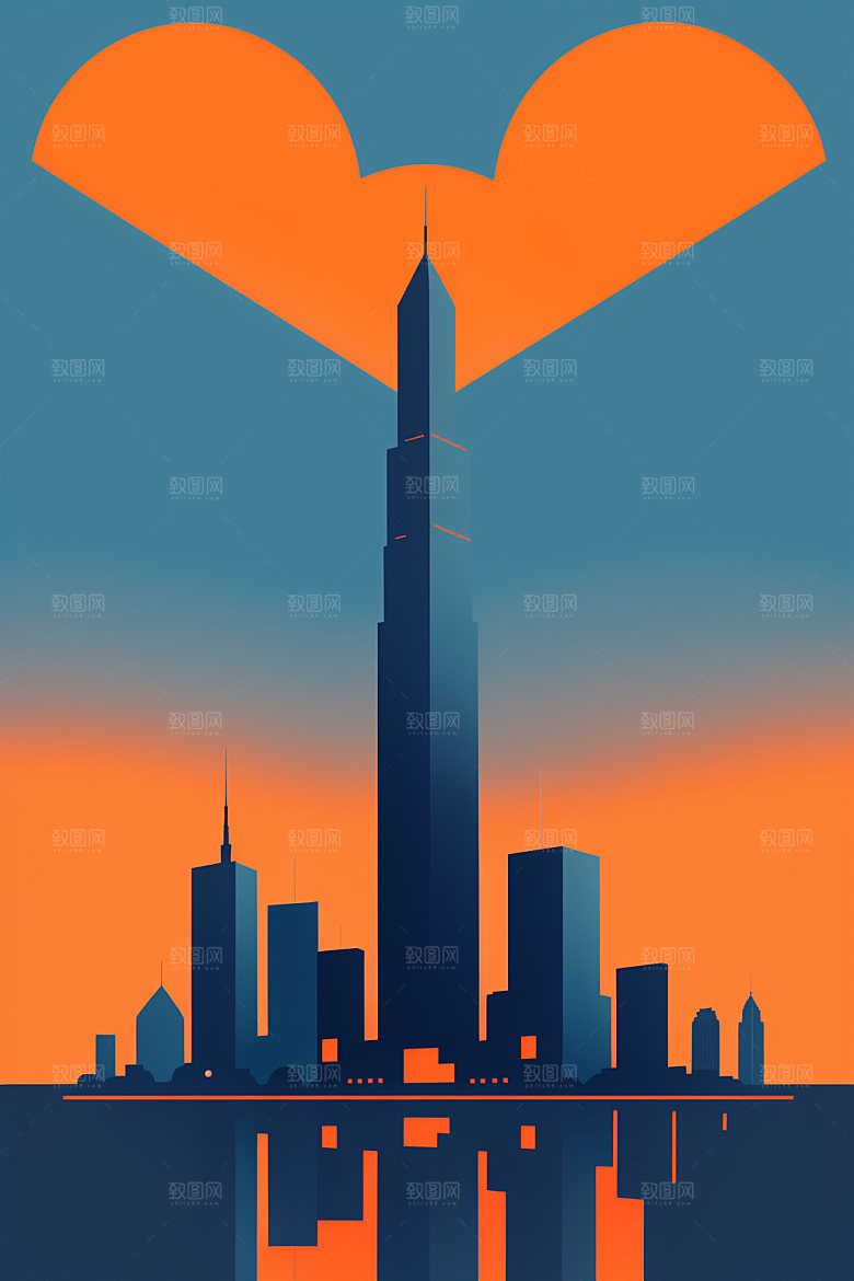 城市简约摩天大楼插画