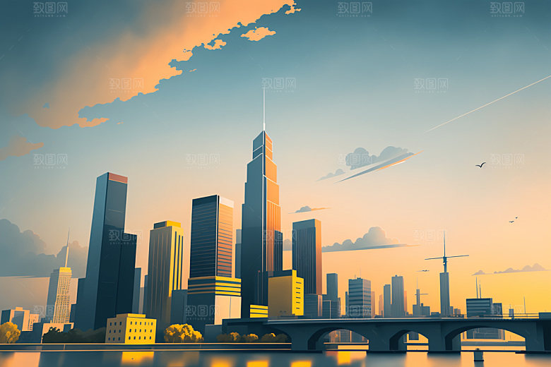 城市简约扁平风插画