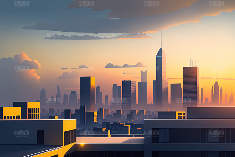 城市地标简约插画