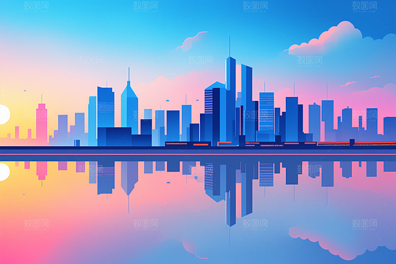 城市美式简约插画