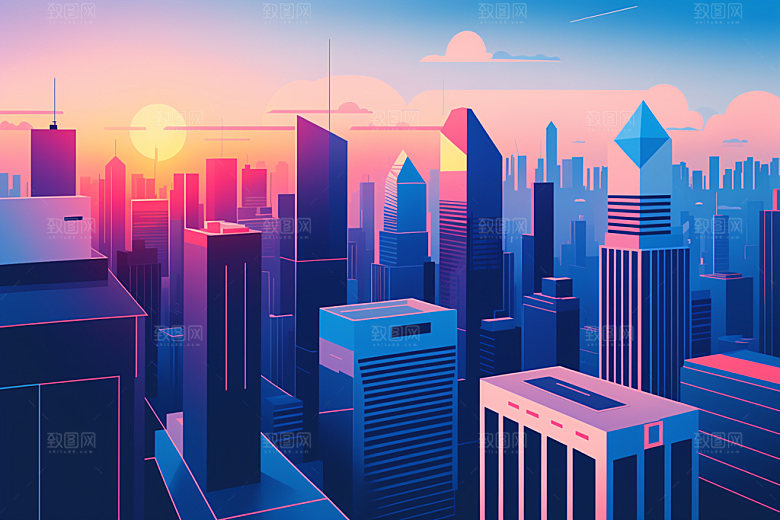 城市楼房都市插画