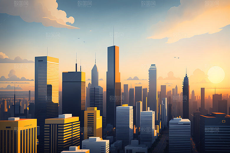 城市简约大厦插画
