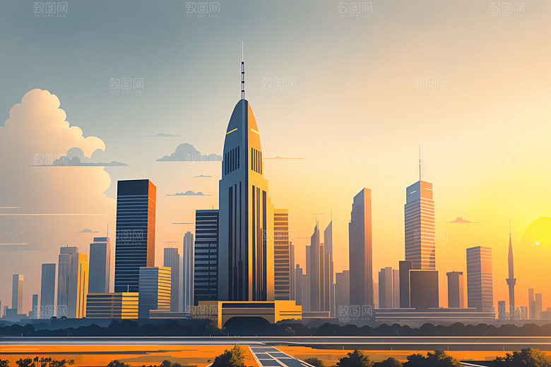 城市楼房地标插画